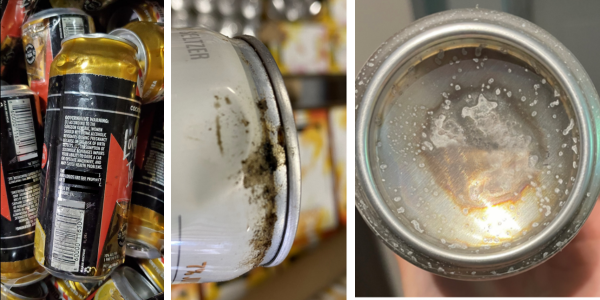 Aluminum Cans Damaged due to product leakage, oxidization 
