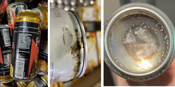 Aluminum Cans Damaged due to product leakage, oxidization