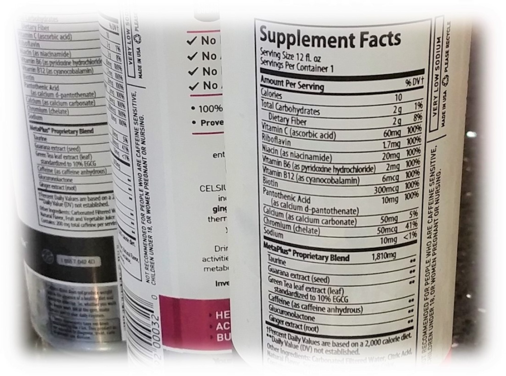 beverage supplement facts panel label