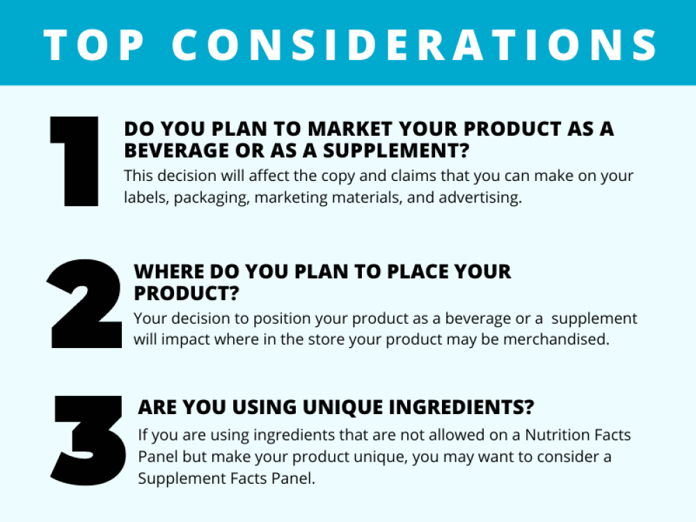 beverage nutrition supplement facts panel label considerations