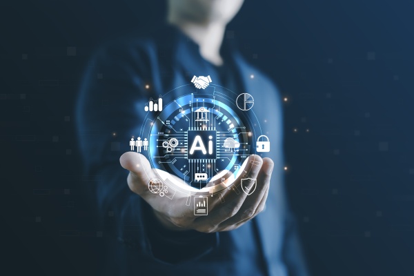 Businessman holding the power of Artificial Intelligence (AI) for improving beverage businesses