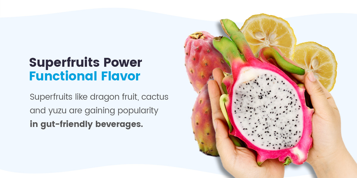 Superfruits like dragon fruit, cactus and yuza are gaining popularity in gut-friendly beverages